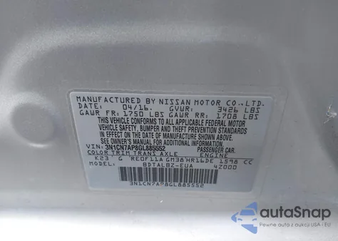 2016 Nissan Versa 1.6 Sv from USA, damaged, VIN 3N1CN7AP8GL885552